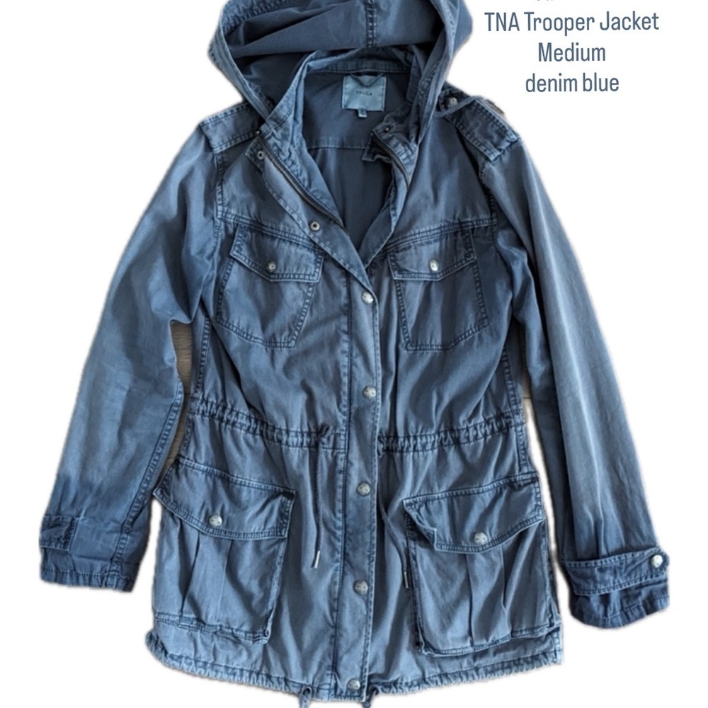 Women’s Aritzia Talula Denim Blue colour Hooded Trooper Jacket, size M